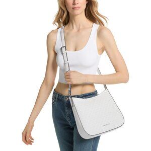 Michael Kors Kensington Medium Signature White Logo Crossbody Bag New